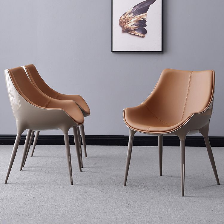 Contemporary Faux Leather Dining Chair Metal Dining Arm Chairs for Home Use