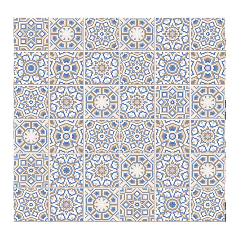 Blue Floral Tiles Wallpaper Panels Self-Sticking Bohemian Living Room Wall Decor