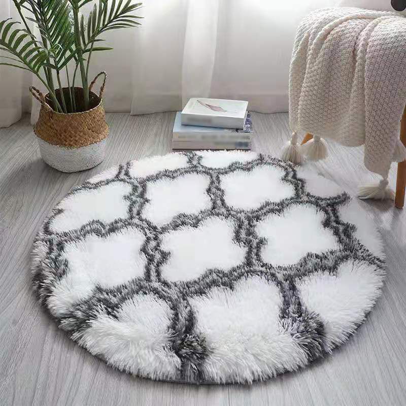 Round White Tone Modern Area Rug Polyester Shape Printing Rug Anti-Slip Backing Indoor Rug for Home Decor