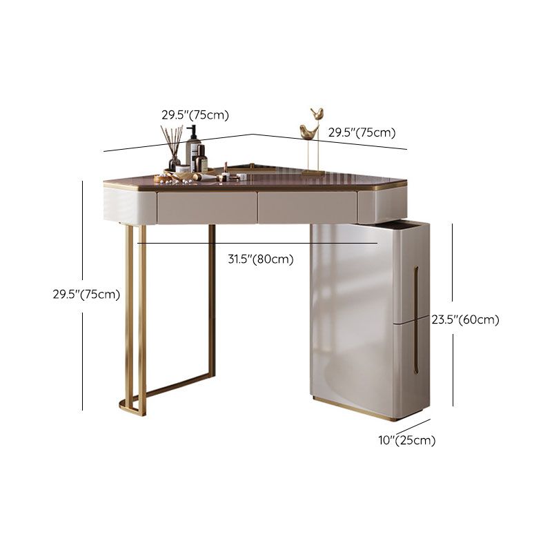 White Make-up Vanity with 4 Storage Drawers 29.52" Wide Glass Dresser