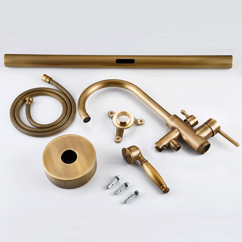 Floor Mounted Copper Bathroom Tub Faucet Set Freestanding High Arc Tub Filler Trim