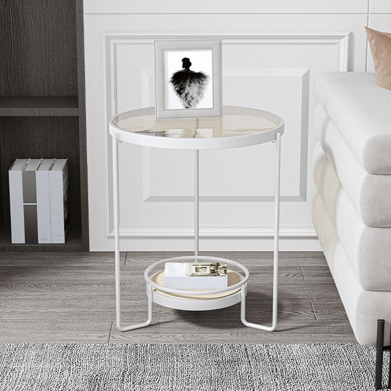 23.6" Tall Round Glass Top Side Table Iron Frame Base End Table with Shelf