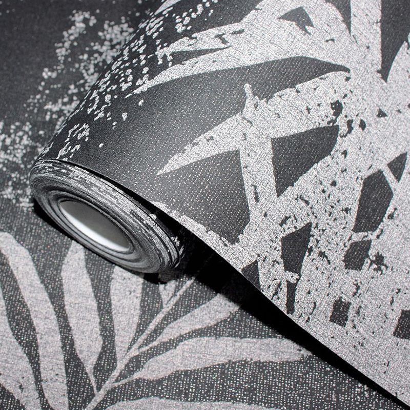 Contemporary Novelty Leave Wallpaper 33'L x 20.5"W Texture Non-Pasted in Black and White