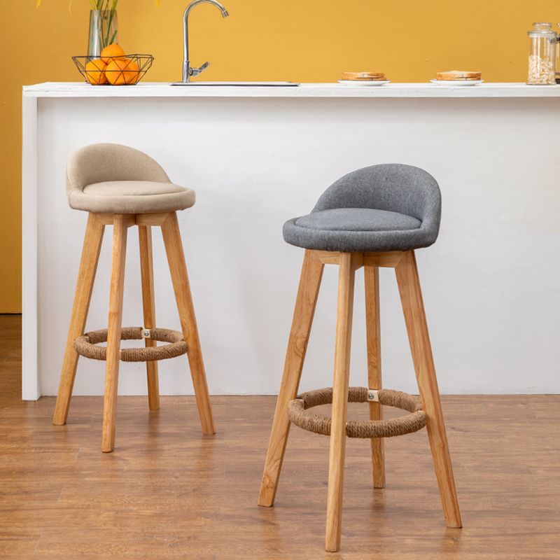 Natural Wood Upholstered Counter Stools Scandinavian Low Back Bar Stools