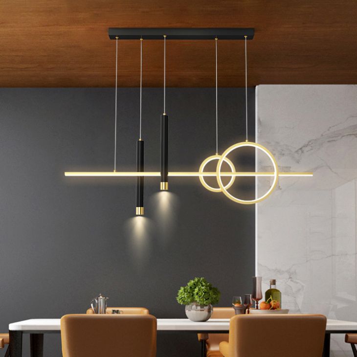 Shaded Dinning Room Island Pendant Light LED Minimalist Island Ceiling Light in Gold-Black