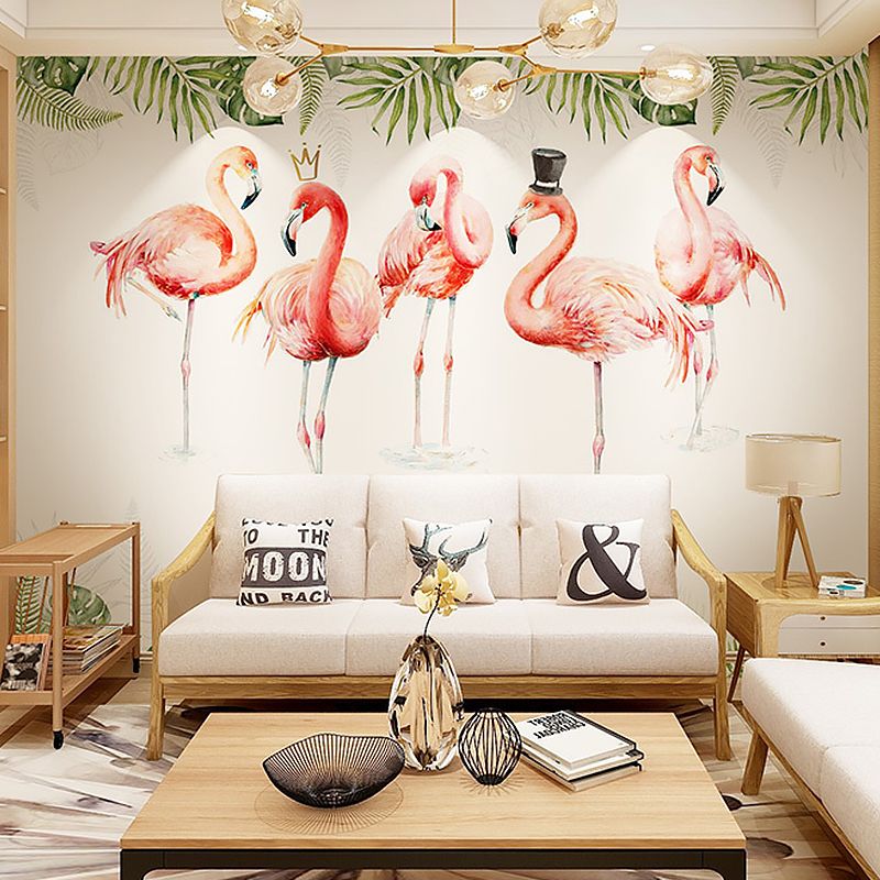 Illustration Style Flamingo Large Mural for Living Room and Gallery, Customized Size Available