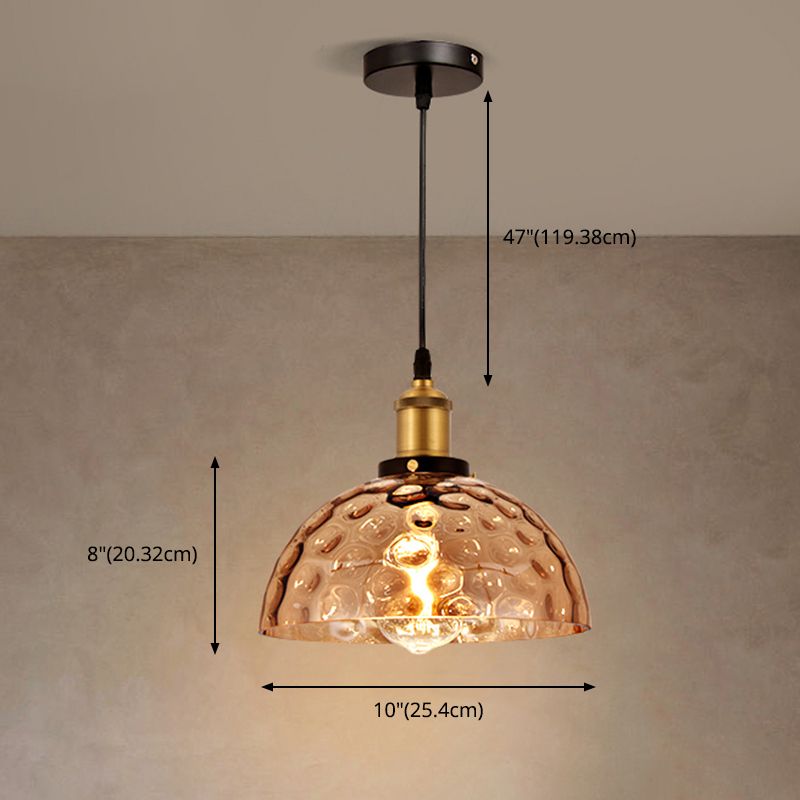Rippled Glass Shaded Drop Lamp Loft Style 1-Light Dining Room Ceiling Suspension Light