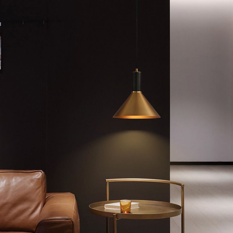 Brass Cone Pendant Lamp Minimalist Metal 1-Light Dining Room Suspension Light Fixture