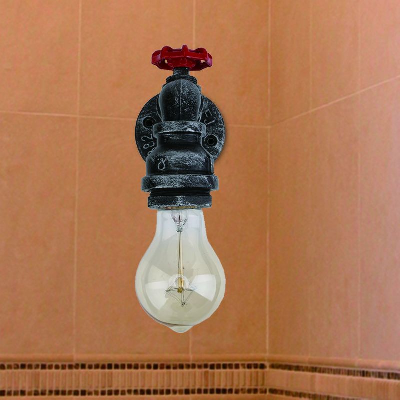 Black 1/2-Light Wall Lighting Industrial Metal Pipe and Valve Wall Mount Lamp Fixture for Balcony