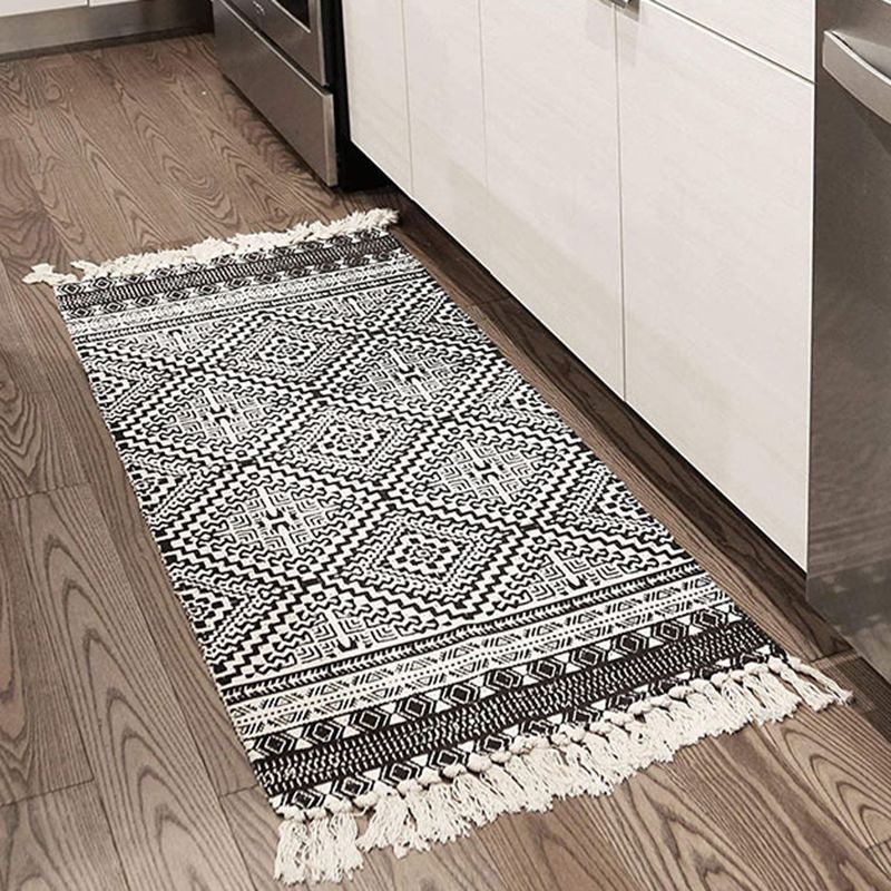 Élégant tapis de motif américain beige Cotton Bohemian Area Rapis Fringe pour chambre à coucher