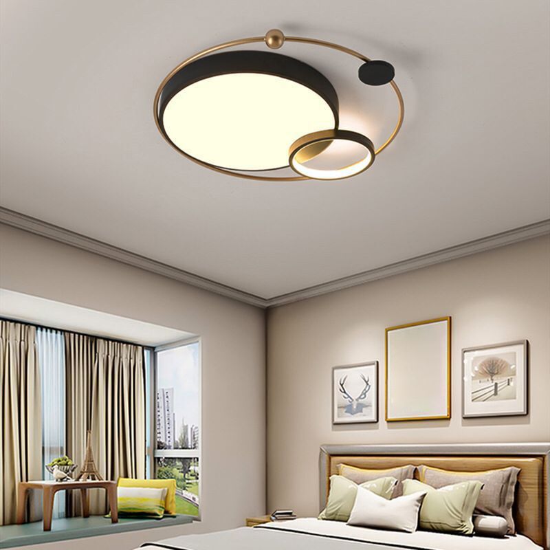 Round Shape Metal Flush Light Modern Style 2 Lights Flush Mount Ceiling Lights in Black
