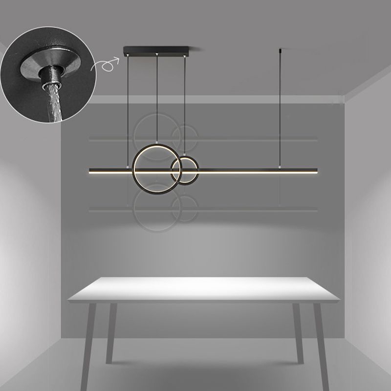 Dark Black Linear Kitchen Island Fixture Metal LED Ceiling Pendant Lighting