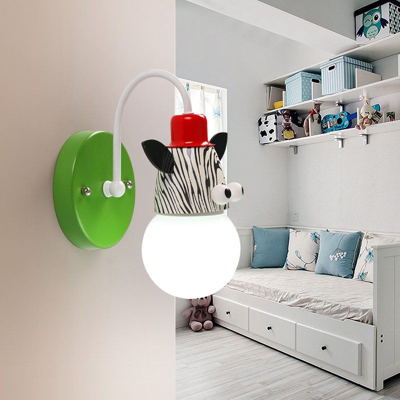 Modern Lovely Zebra Sconce Light Single Head Metal Wall Lamp for Kid Bedroom