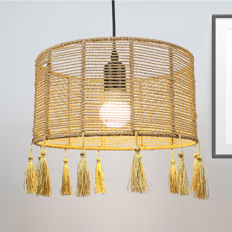 Lámpara colgante de tono de batería de 12 "/16" de ancho estilo modernista Rattan 1/3 luces colgantes con borla