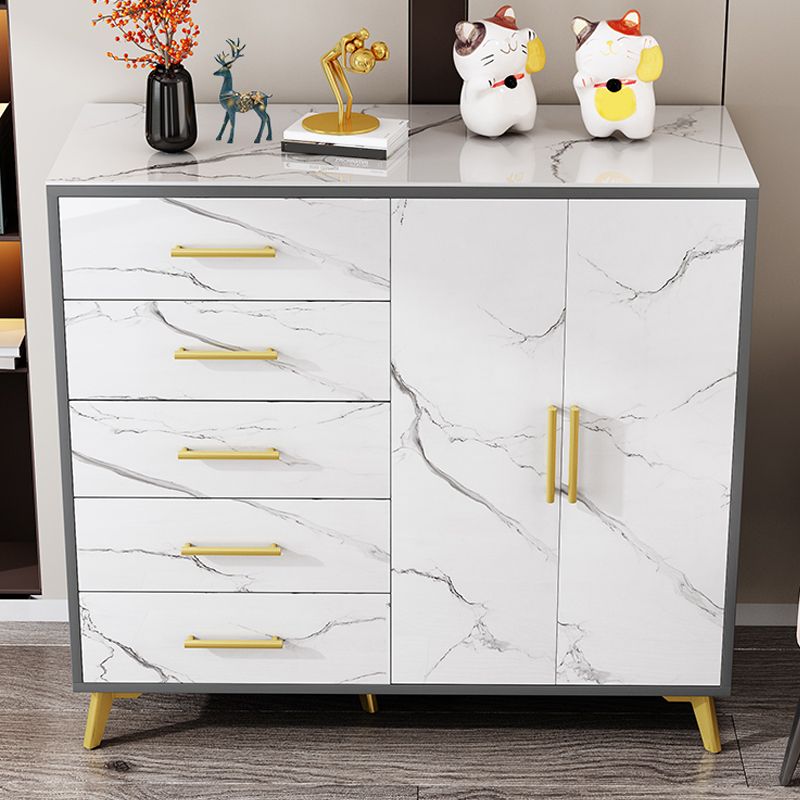 16" Wide Glam Storage Chest Stone Bedroom Chest in White with Drawers