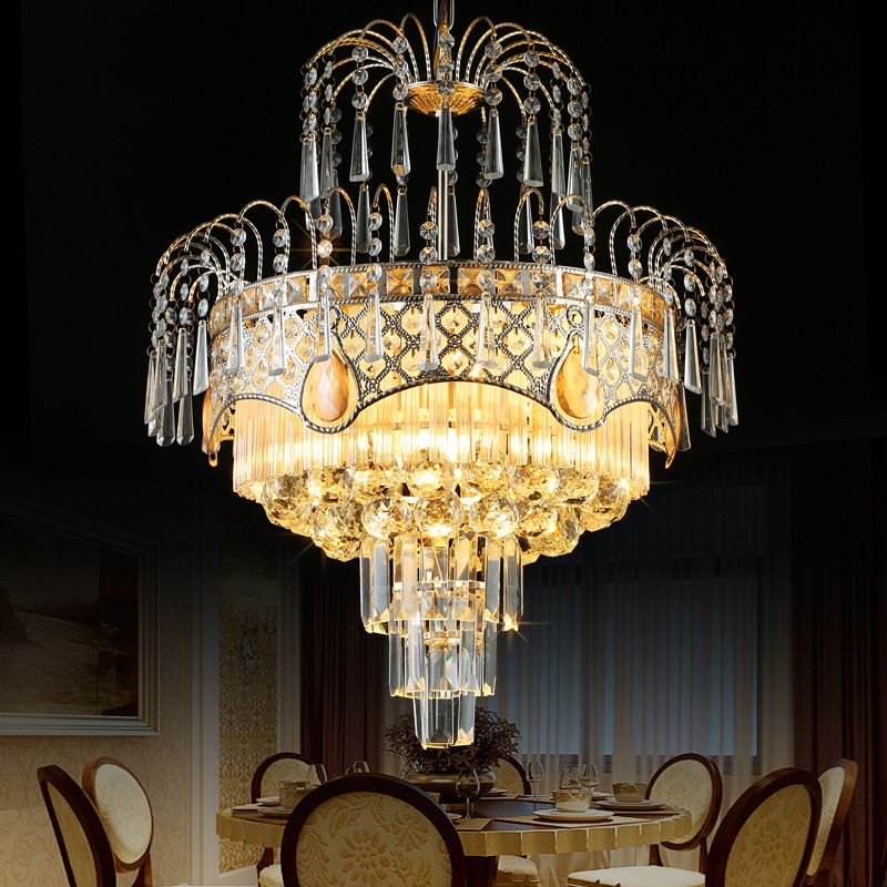 Modern 3/5 Lights Chandelier Light with Crystal Shade Gold Tiered Ceiling Light for Dining Room, 18"/19.5" Wide