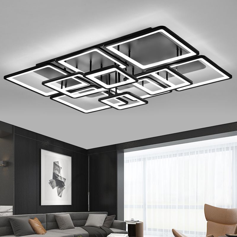 Lámpara LED semiempotrada para sala de estar, 4/6/8 luces, con pantalla acrílica cuadrada, luz de techo negra en luz cálida/blanca/natural