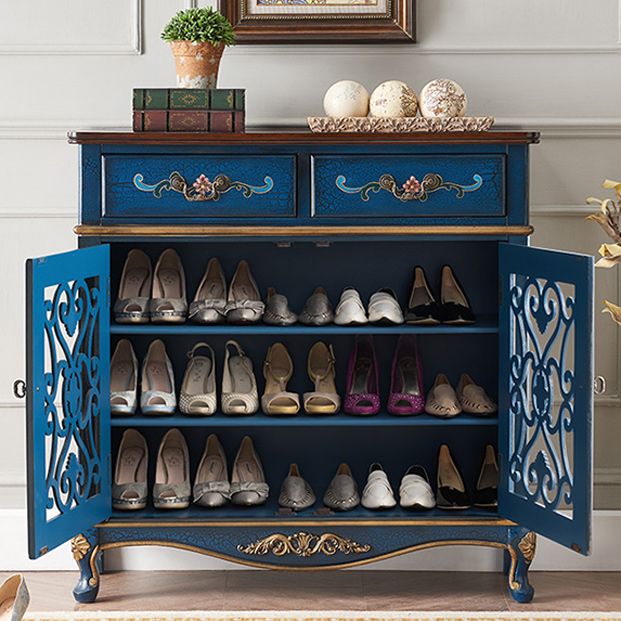 Industrial Solid Wood Accent Cabinet with 2 Drawers and 2 Doors