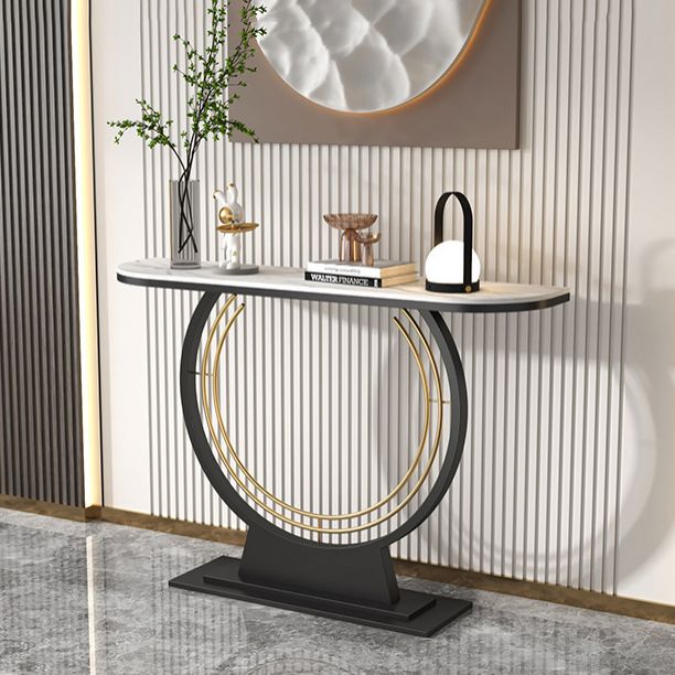 Glam Stone Console Table Iron Stain Resistant Console Sofa Table for Hall