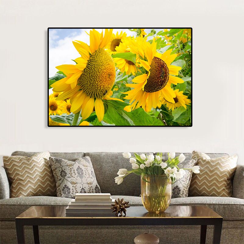 Modern Photographs Sunflower Art Print Bright Textured Wall Decor for Kids Bedroom
