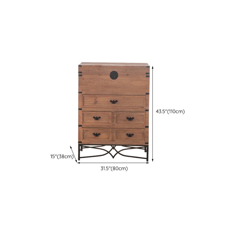 Brown Accent Cabinet Wood and Metal Chest with Storage Drawers