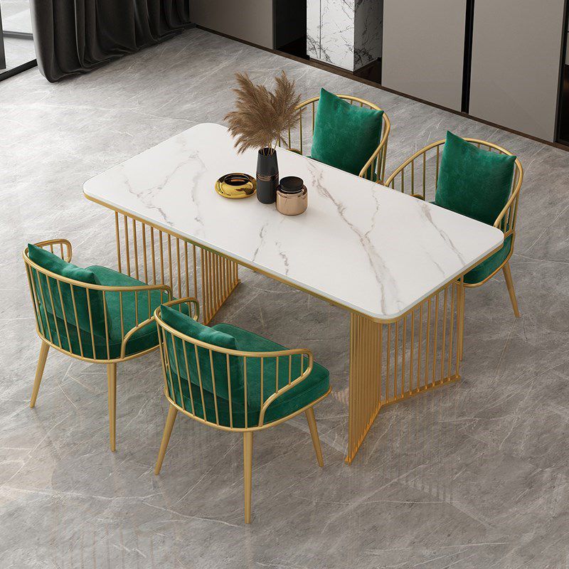 Traditional Luxury Dining Table Sintered Stone Rectangle Table with Double Pedestal Base