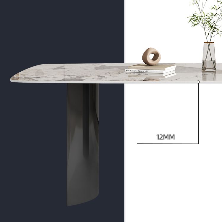 Contemporary Gray Rectangular Stone Dining Table with Double Pedestal