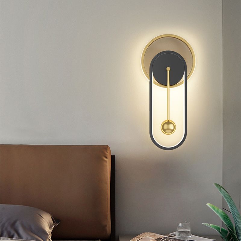 Postmoderne LED-Wandleuchten schwarzgold oval und ringwandmontiertes Licht mit Metallschatten