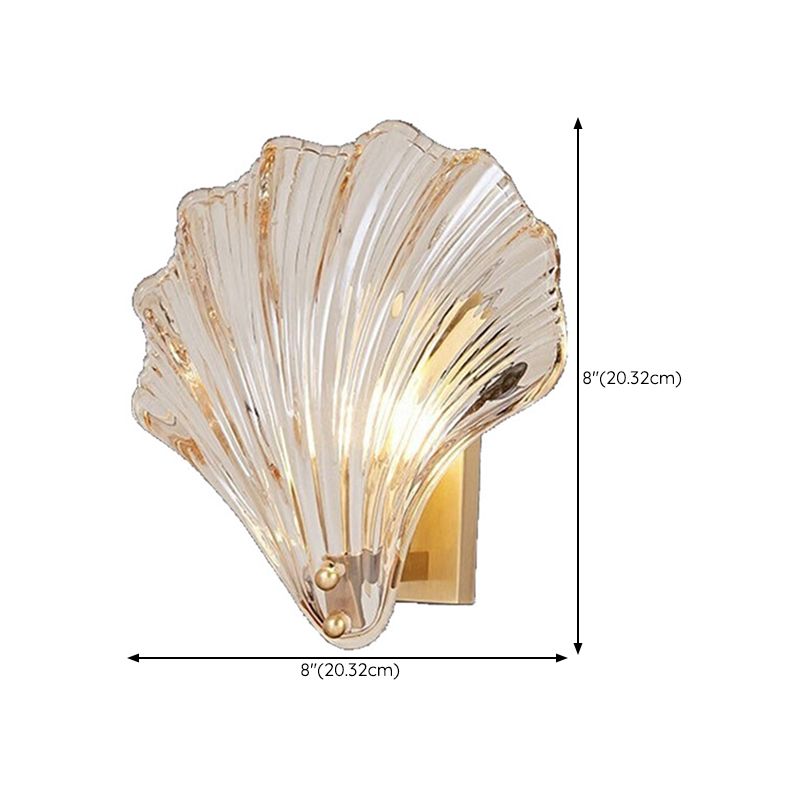 Glass Shell Shape Sconce Light Modern-Style 1 Light Wall Light Fixtures in Gold
