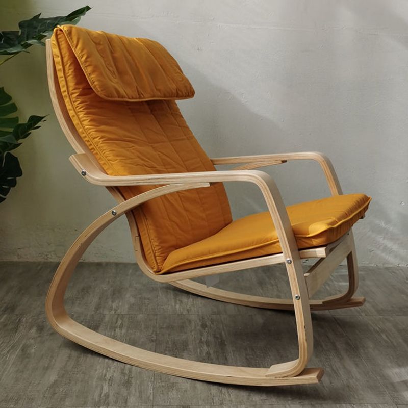 Fabric Rocking Chair Plain Wood Frame Removable Cushions Contemporary Rocking Chair