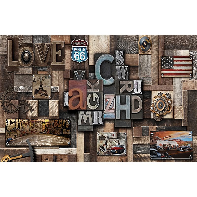 Extra Large Faux Wood Mural Steampunk Novelty Wall Covering in Dark Brown, Custom Size Available