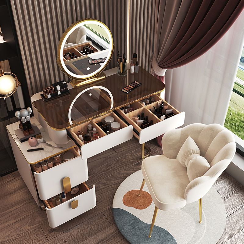 Glam Makeup Vanity Desk Bright White Vanity Tables with 4 Drawer, 15.74" Wide