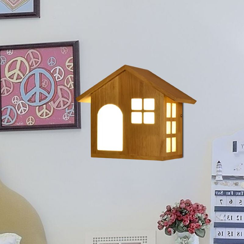 Wood House Wall Light Stair Living Room Contemporary Sconce Lamp in Beige