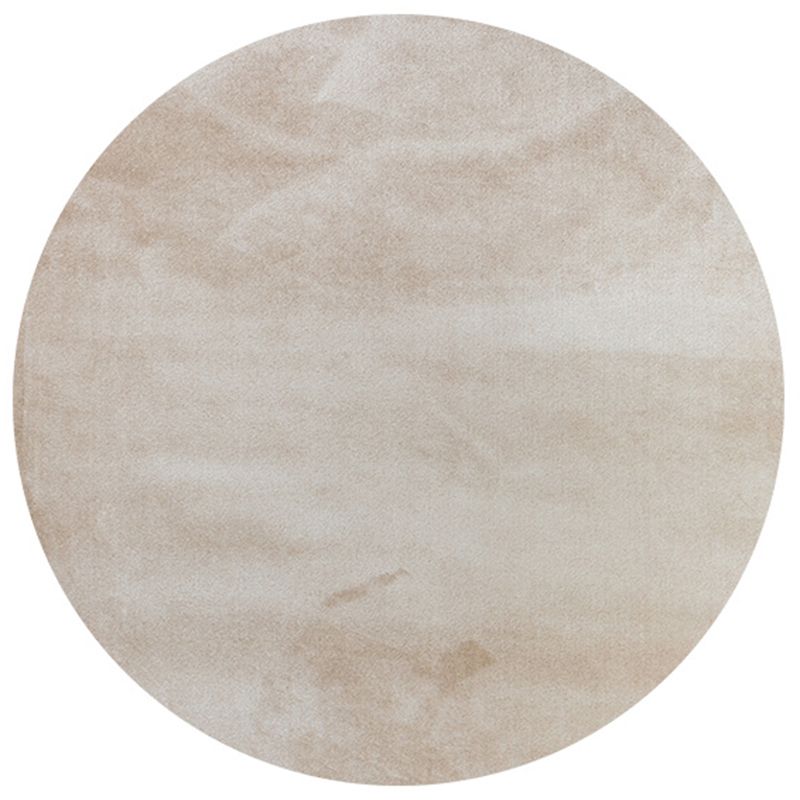 Round Gray Color Plain Rug Polyester Contemporary Anti-Slip Backing Indoor Rug for Living Room