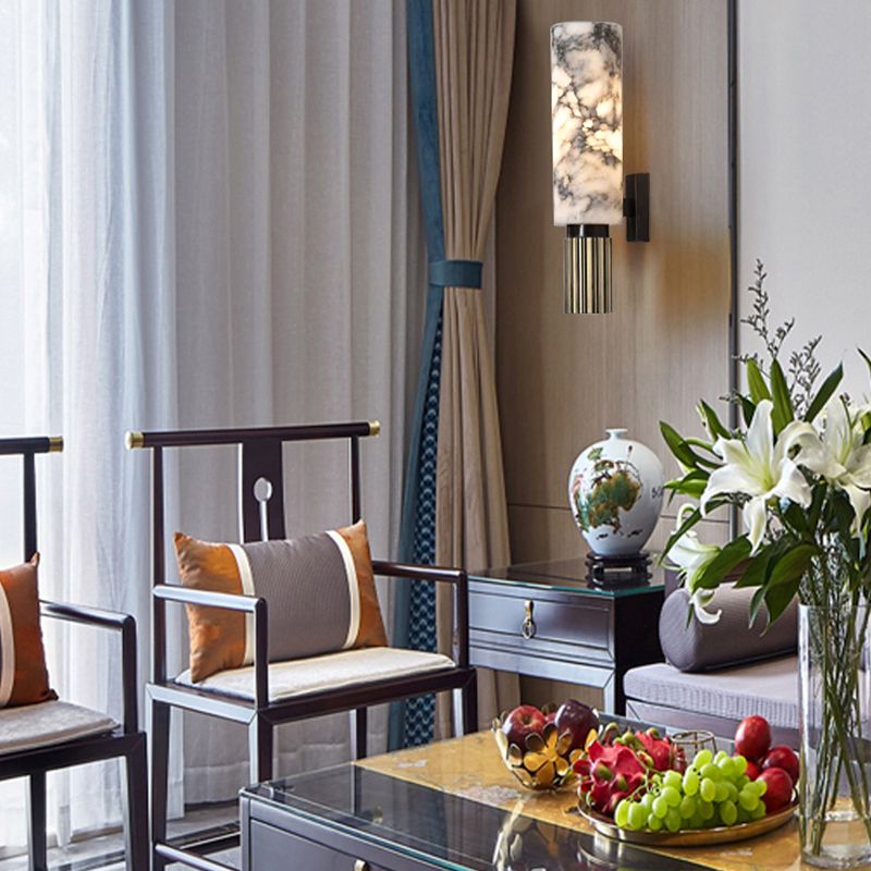 Single Modern Brass Wall Mounted Sconce Cylindrical Shaded Wall Light for Bedroom