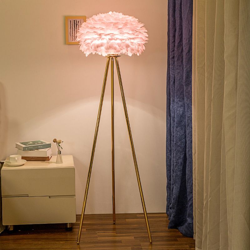Dome Feather vloerlamp Minimalistisch enkel grijs/wit/roze vloerlicht met zwart/wit/gouden statief voor slaapkamer