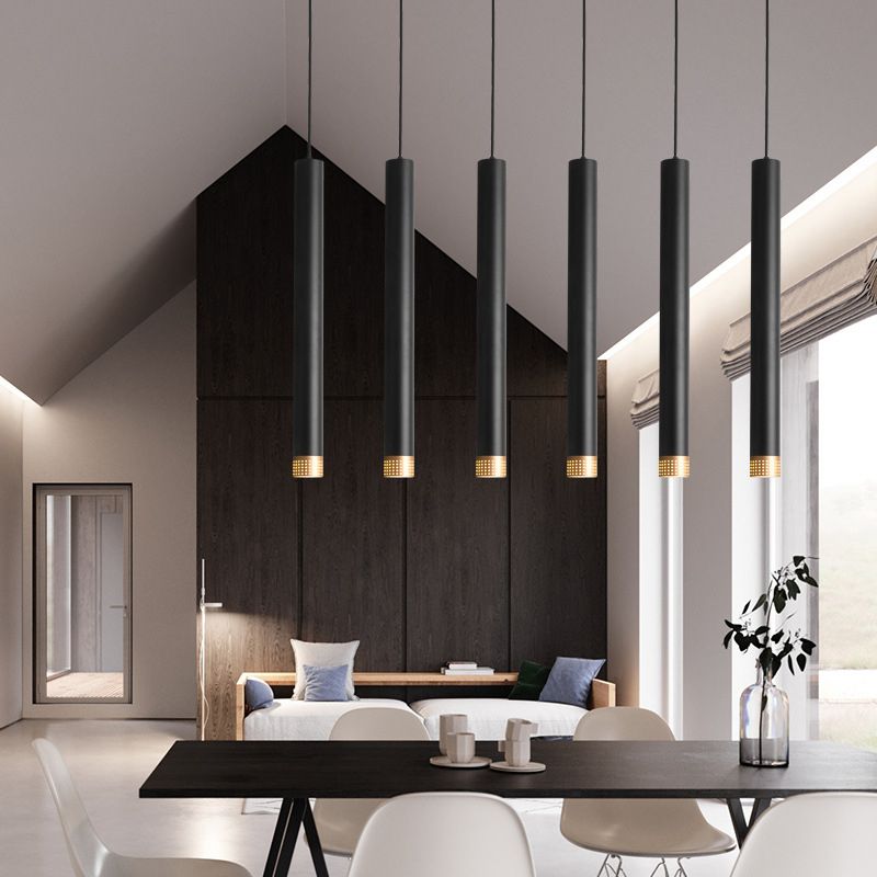 Aluminum Tube Shade Suspension Light Minimalist LED Ceiling Pendant with Beehive Design