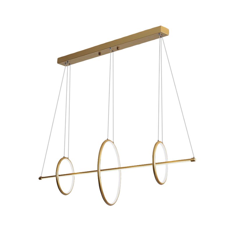 Luce di sospensione lineare acrilica modernista modernista nere/oro Isola a ciondolo a ciondolo con 3 anelli design