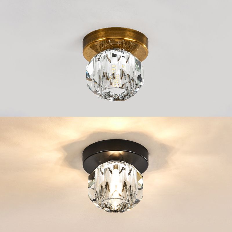 Crystal Ball Ceiling Light Fixture Simple 1 Bulb Brass Flush Mount Light for Aisle