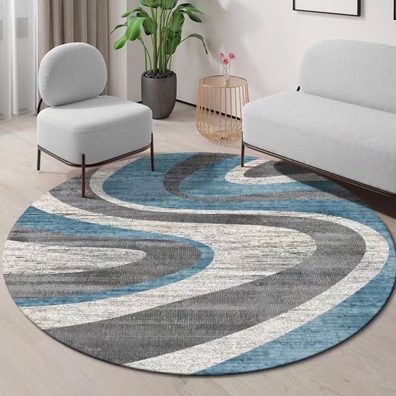 Gray Modern Rug Polyester Striped Rug Stain Resistant Rug for Living Room