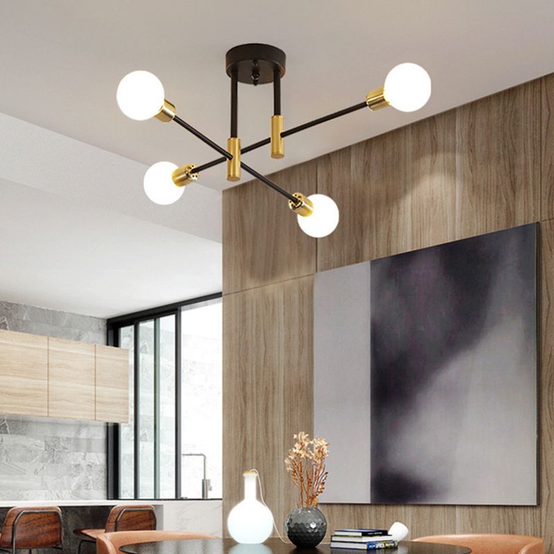 Luz de lámpara múltiple de luz múltiple en negro y dorado Luz de estelar de metal de estilo vintage de estilo vintage