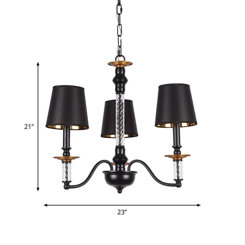 3/5/6 Lights Linen Chandelier Traditional Black Conical Living Room Suspended Lighting Fixture
