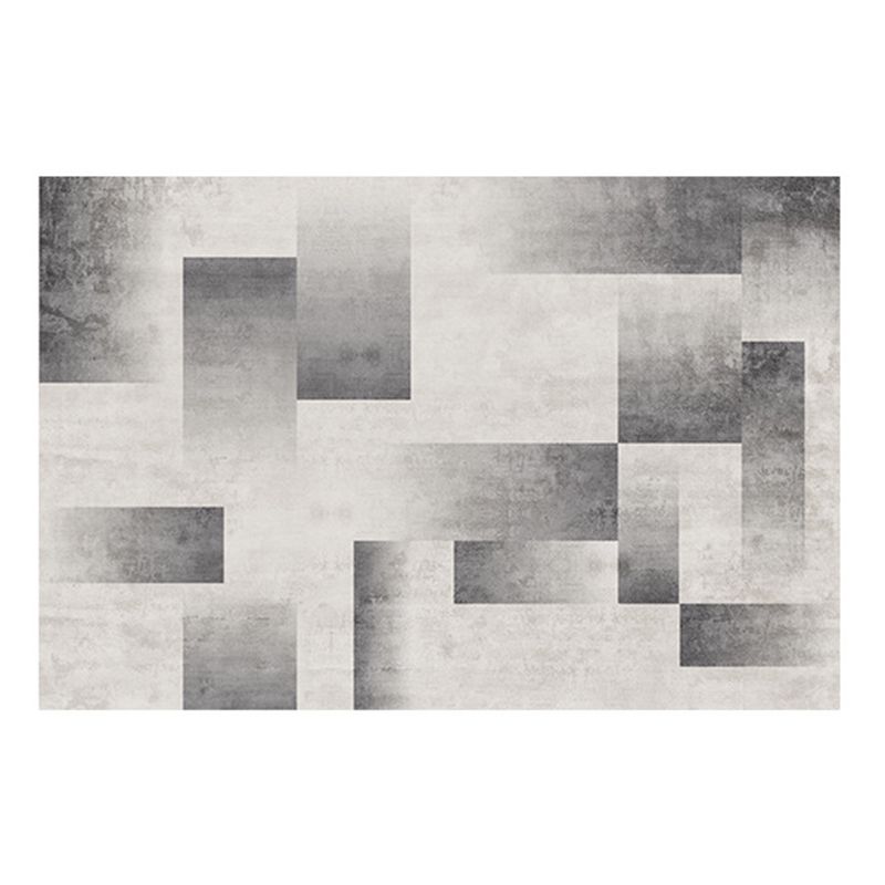 Grey Modern Carpet Geometric Patterns Polyester Washable Rug for Drawing Room