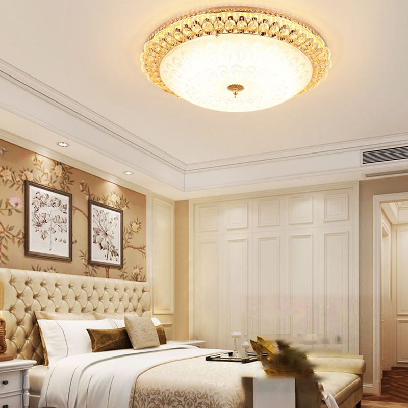 Lampade da incasso in metallo dorato Lampade da soffitto tradizionali per camera da letto con paralume in vetro