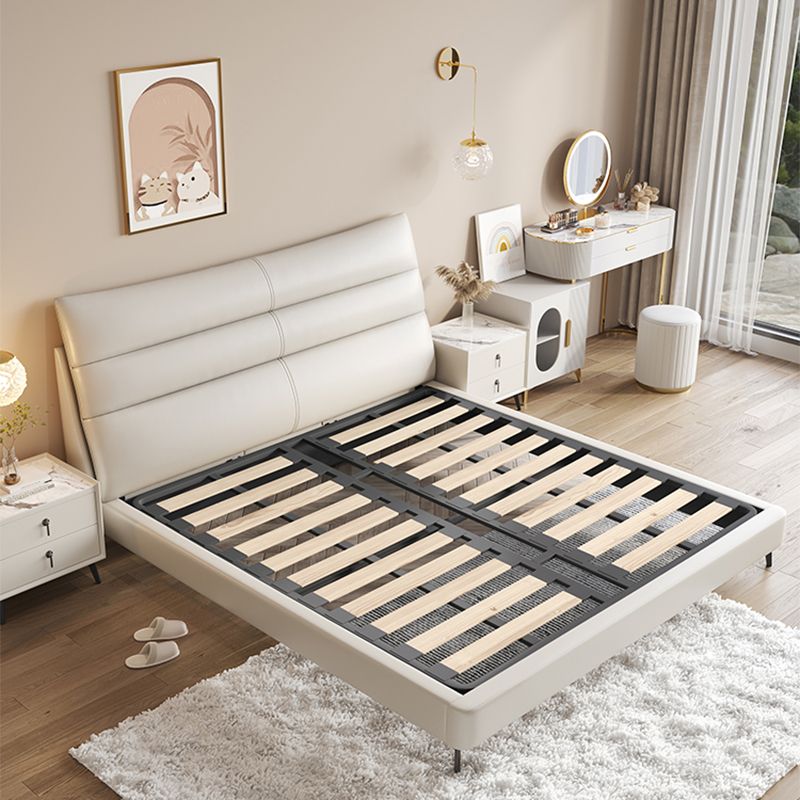 Wood and Upholstered Bed Frame Glam White Panel Bed, 46" Tall