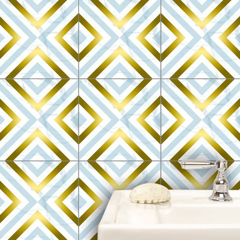Gold Modern Peel Wallpaper Panel Set 8' L x 8" W Rhombus Pattern Wall Art for Home