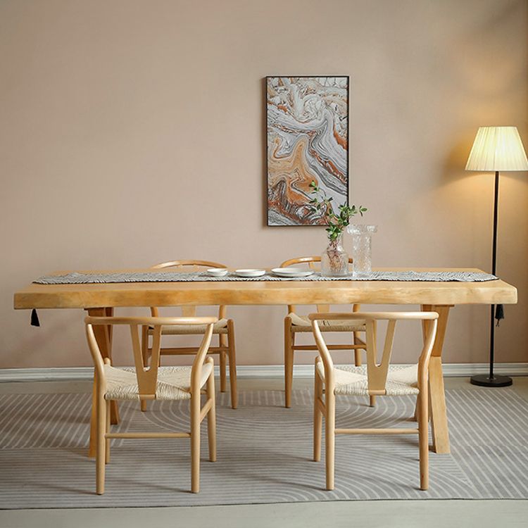 Rectangle Solid Wood Dining Table Modern Contemporary Kitchen Wood Table with Double Pedestal