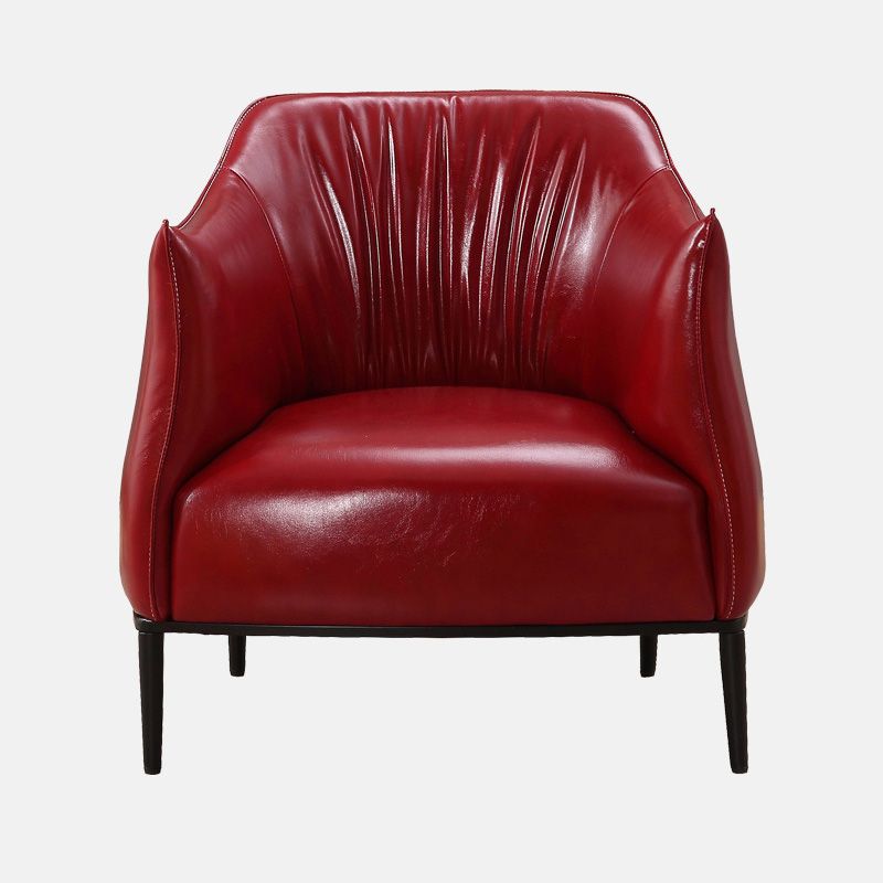 31"Wide Modern Faux Leather Sloped Arms Barrel Chair with Basic Four Legs