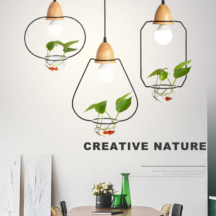 Luce sospesa in stile nordico con piatto di pianta di vetro piatto a sospensione creativa (senza piante)