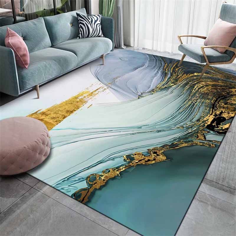 Stylish Green Modern Rug Abstract Pattern Polyester Area Rug Stain Resistant Carpet for Home Decor